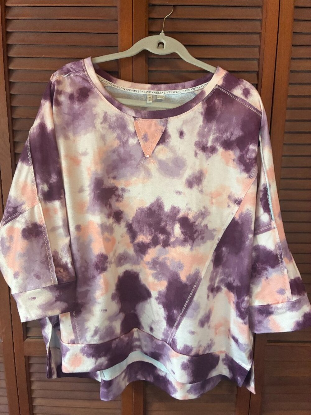Live Well Women's Plus Tie Dye Sweatshirt, Pink & mauve, 2X, 3/4 sleeve